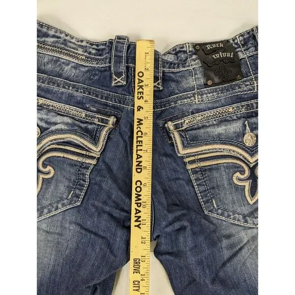 Buckle Rock Revival Troy Relaxed Straight Jeans Mens Size 34 Blue‎ Denim Western